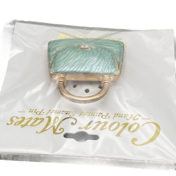 NWT HandBag Purse Pin Brooch Green Enamel, 18 Kt. Gold Painted & Crystal Accents - Picture 3 of 5